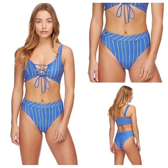 New! Maaji lorelai Suzy q striped high waisted bikini bottoms 12947 - Picture 1 of 9
